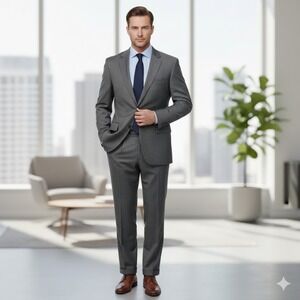 JOS. A. BANK Signature Collection Men's 46L Herringbone Wool Suit 2-piece Gray